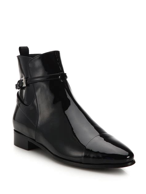 black patent leather prada toe booties